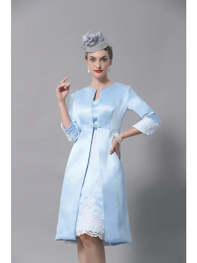 Wholesale Mother of the Bride Dress Plus Size Vintage V Neck Knee Length Polyester Sleeveless with Lace